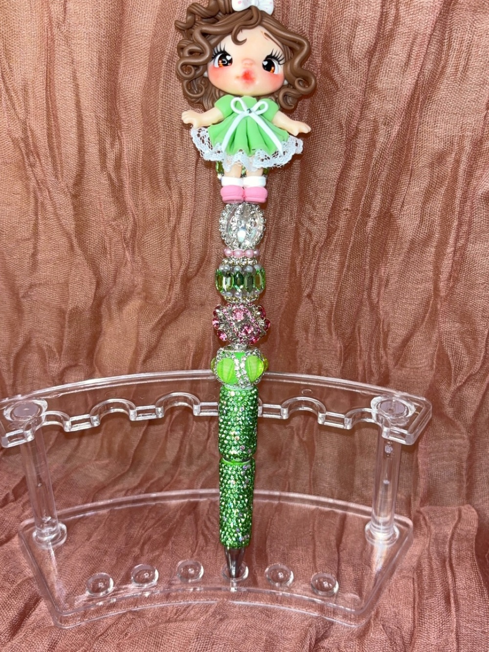 Cute Green Doll Beaded Pen